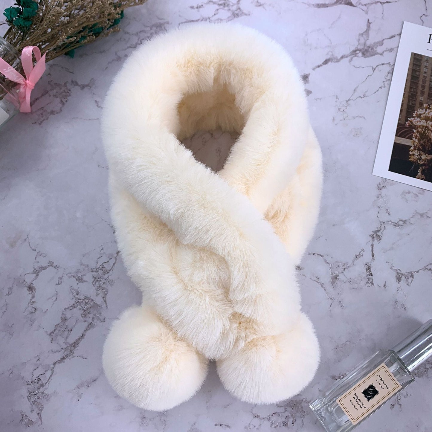 Winter Women's & Kids' Fuzzy Rabbit Fur Scarf - Warm & Stylish