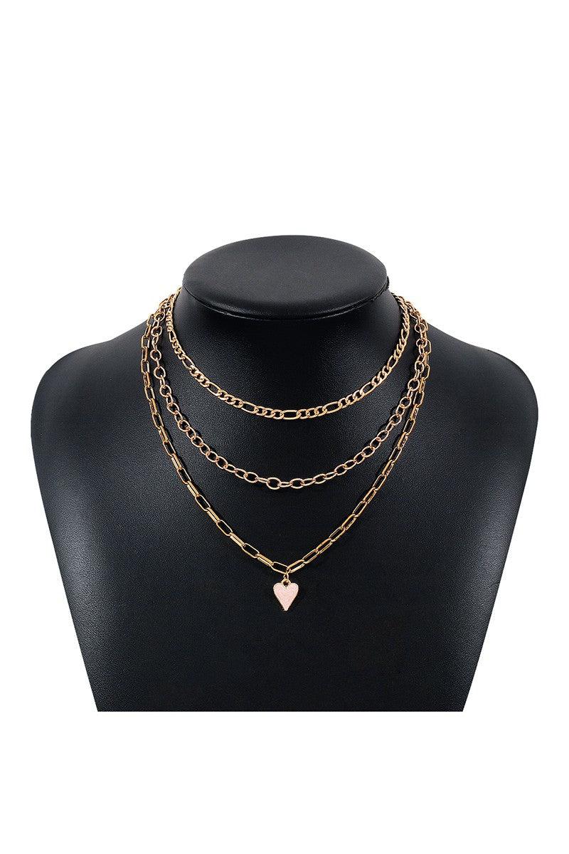 Free Shipping For Layered Chain Pink Heart Pendant Necklace