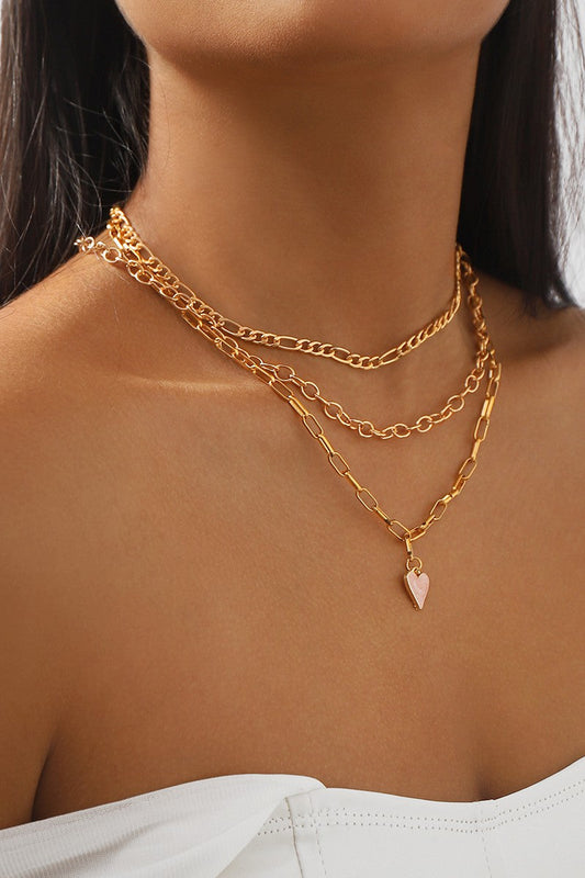 Free Shipping For Layered Chain Pink Heart Pendant Necklace