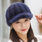 Warm Mink Fur Hat - Fox Pom Pom Baseball Cap