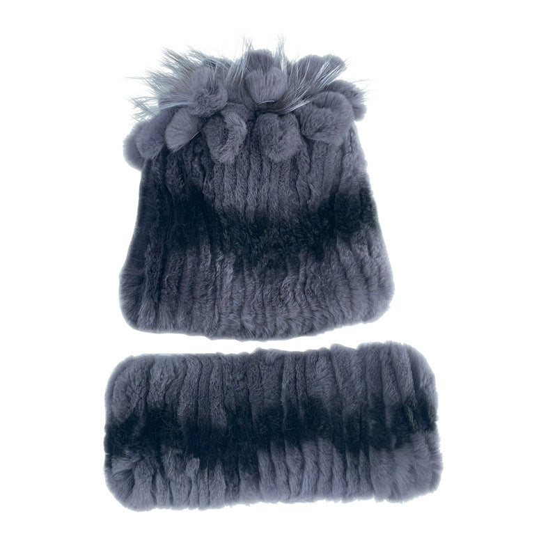 Winter Real Rabbit Fur Hat & Neck Warmer Set