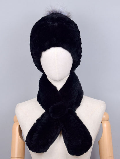 Winter Real Rabbit Fur Hat & Scarf - Warm & Stylish