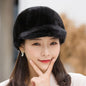 Warm Mink Fur Hat - Fox Pom Pom Baseball Cap