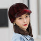 Warm Mink Fur Hat - Fox Pom Pom Baseball Cap