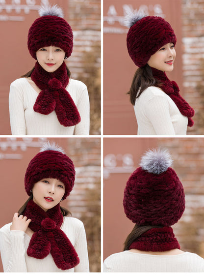 Winter Real Rabbit Fur Hat & Scarf - Warm & Stylish