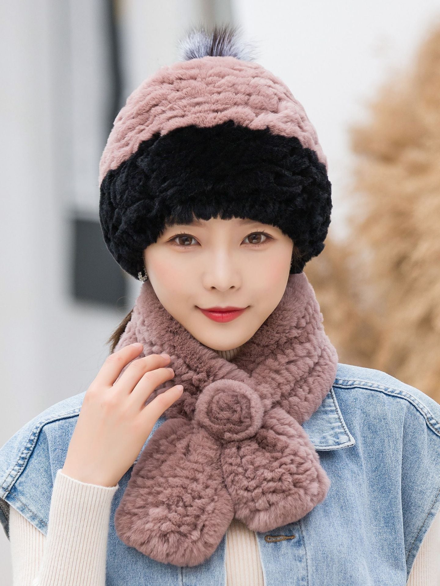 Winter Real Rabbit Fur Hat & Scarf - Warm & Stylish