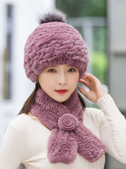 Winter Real Rabbit Fur Hat & Scarf - Warm & Stylish