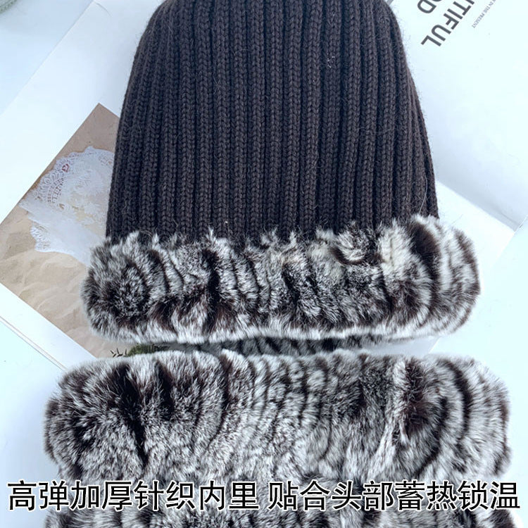 Winter Real Rabbit Fur Hat & Neck Warmer Set