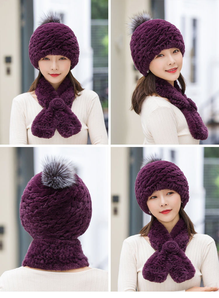 Winter Real Rabbit Fur Hat & Scarf - Warm & Stylish