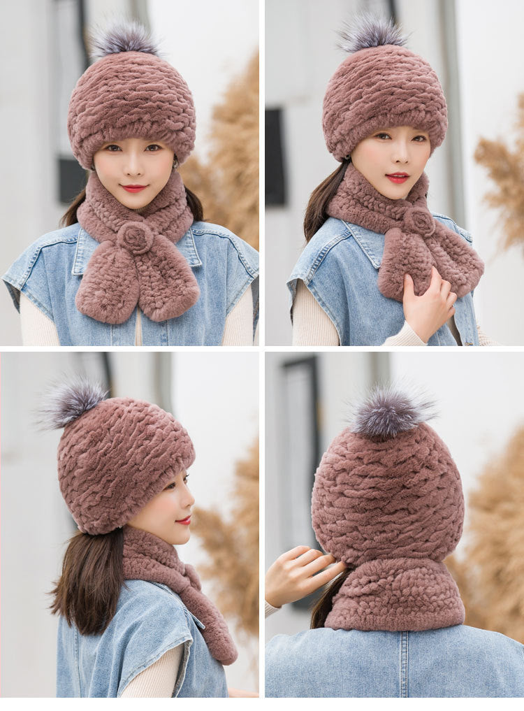 Winter Real Rabbit Fur Hat & Scarf - Warm & Stylish