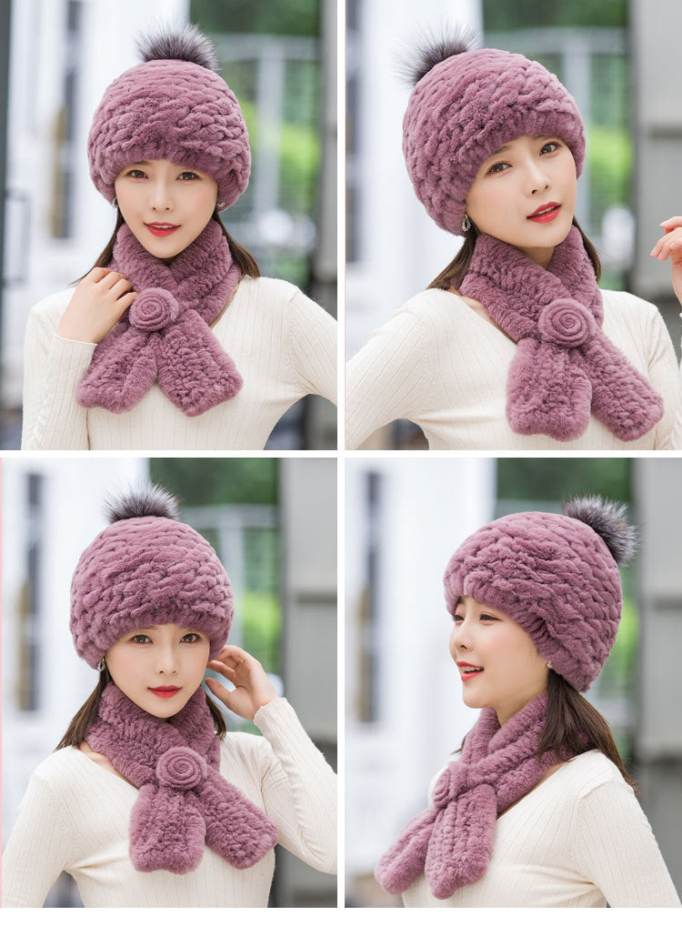 Winter Real Rabbit Fur Hat & Scarf - Warm & Stylish