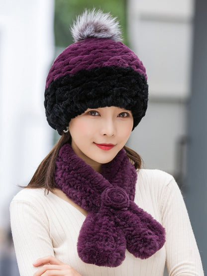 Winter Real Rabbit Fur Hat & Scarf - Warm & Stylish