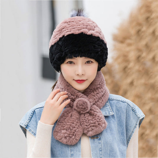 Winter Real Rabbit Fur Hat & Scarf - Warm & Stylish