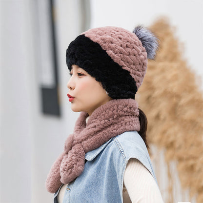 Winter Real Rabbit Fur Hat & Scarf - Warm & Stylish