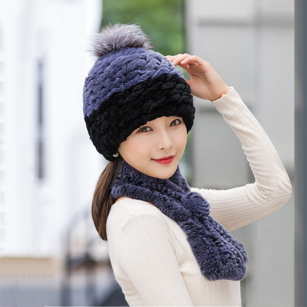 Winter Real Rabbit Fur Hat & Scarf - Warm & Stylish