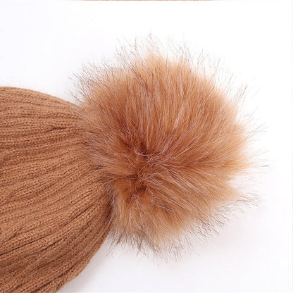 Autumn and winter Korean sweet and lovely pearl hat brim V letter wool ball Knitted Warm thread hat-Homeunderwear