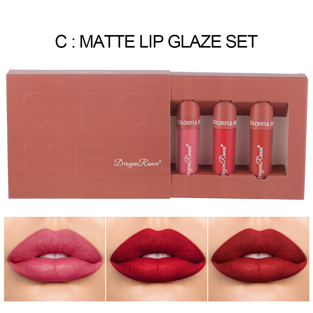 3-Pack Matte Lip Gloss Set, Non-Transfer-Homeunderwear