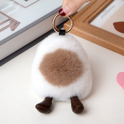 Eternal Flower Keychain with Fluffy Otter Rabbit Fur and Soft-boiled Egg Bag Accessory