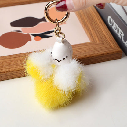 Mink Fur Banana Fruit Keychain Pendant Phone Charm Accessory