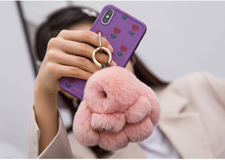 Cute Diamond-Encrusted Real Rabbit Fur Bunny Charm