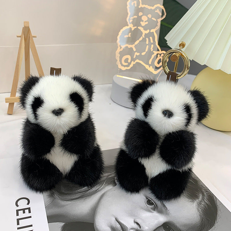 Cute Mink Fur Panda Keychain - Bag Accessory