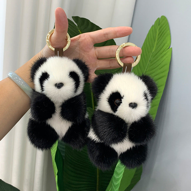 Cute Mink Fur Panda Keychain - Bag Accessory