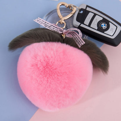 Cute Real Rabbit Fur Peach Keychain - Accessory