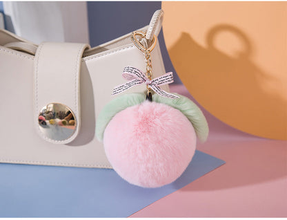 Cute Real Rabbit Fur Peach Keychain - Accessory