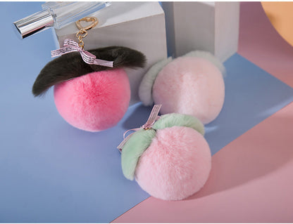 Cute Real Rabbit Fur Peach Keychain - Accessory