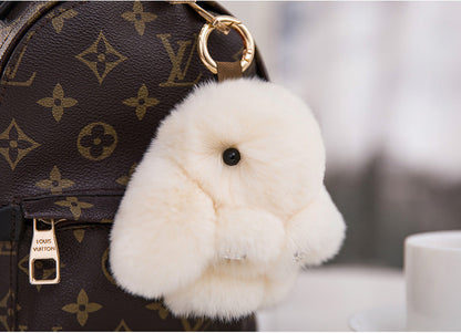 Cute Diamond-Encrusted Real Rabbit Fur Bunny Charm