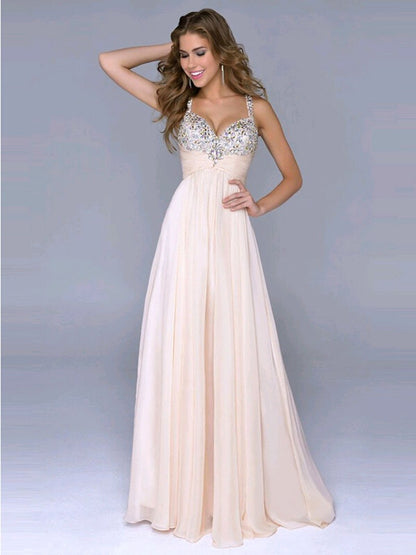 Clearance Pleated Straps Sequined Ruched Long Prom Dress