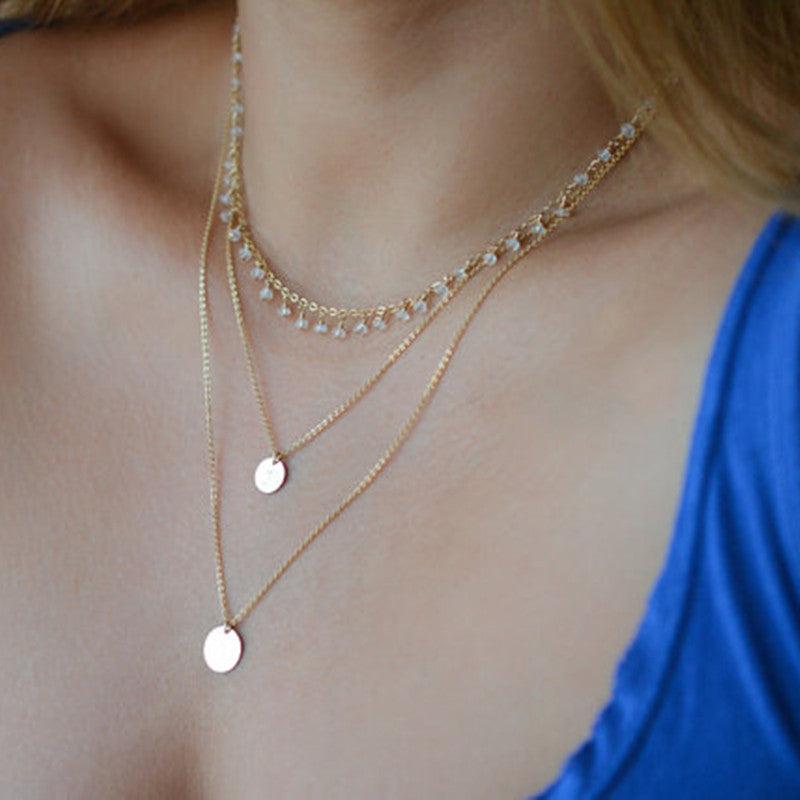 Free Shipping Clearence Faux Crystal Beads Sequins Multi-Layered Necklace For Women-Homeunderwear