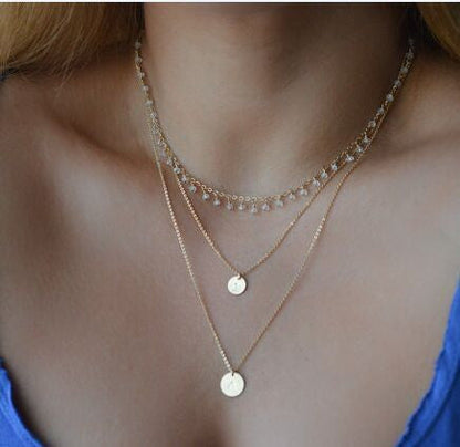 Free Shipping Clearence Faux Crystal Beads Sequins Multi-Layered Necklace For Women-Homeunderwear