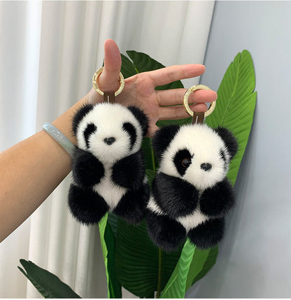 Cute Mink Fur Panda Keychain - Bag Accessory