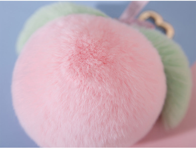 Cute Real Rabbit Fur Peach Keychain - Accessory