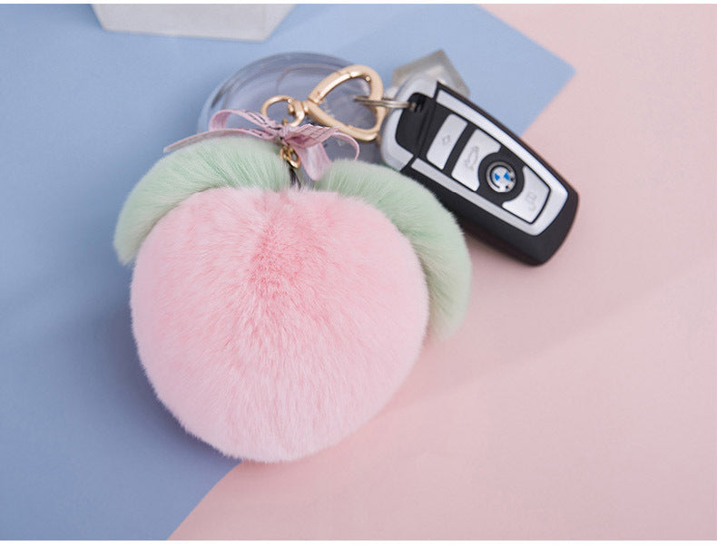 Cute Real Rabbit Fur Peach Keychain - Accessory