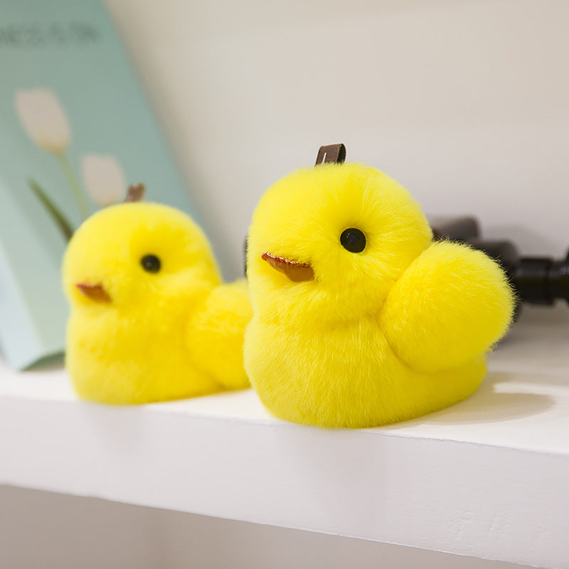 Cute Real Rabbit Fur Duck Keychain - Phone Accessory