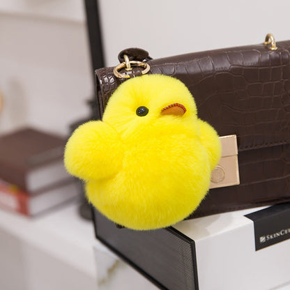 Cute Real Rabbit Fur Duck Keychain - Phone Accessory