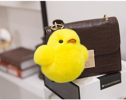 Cute Real Rabbit Fur Duck Keychain - Phone Accessory