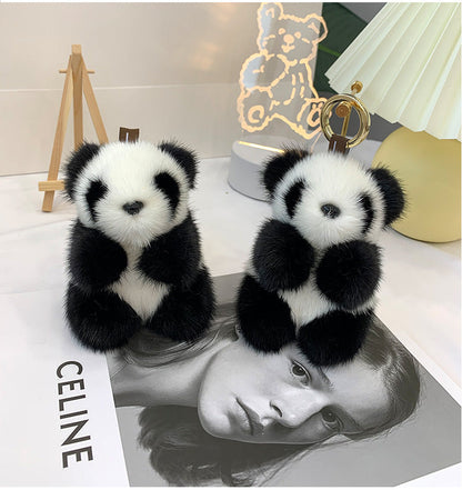 Cute Mink Fur Panda Keychain - Bag Accessory