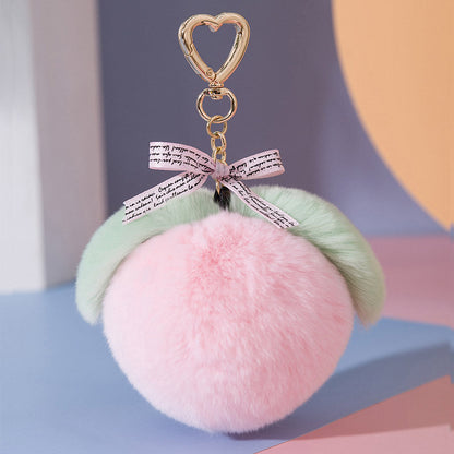 Cute Real Rabbit Fur Peach Keychain - Accessory