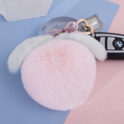 Cute Real Rabbit Fur Peach Keychain - Accessory