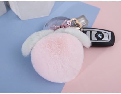 Cute Real Rabbit Fur Peach Keychain - Accessory