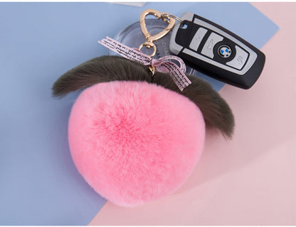 Cute Real Rabbit Fur Peach Keychain - Accessory