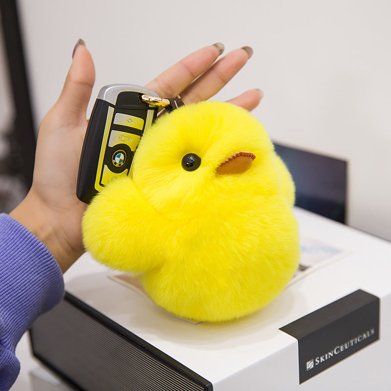 Cute Real Rabbit Fur Duck Keychain - Phone Accessory