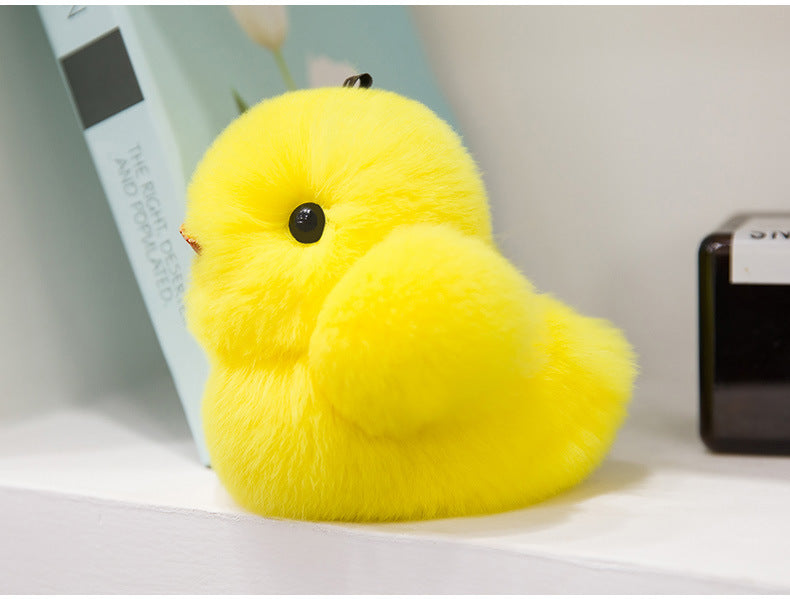 Cute Real Rabbit Fur Duck Keychain - Phone Accessory