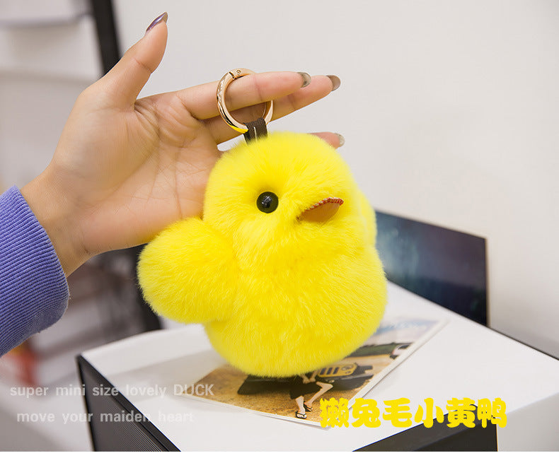 Cute Real Rabbit Fur Duck Keychain - Phone Accessory