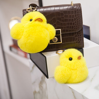 Cute Real Rabbit Fur Duck Keychain - Phone Accessory