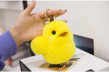 Cute Real Rabbit Fur Duck Keychain - Phone Accessory