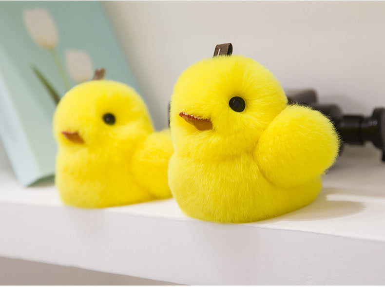 Cute Real Rabbit Fur Duck Keychain - Phone Accessory